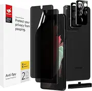 [BERSEM] 2+2 Pack Privacy Screen Protector for Samsung Galaxy S21 Ultra, 6.8 Inch with Tempered Glass Camera Lens Protector, Anti-Spy Flexible TPU Film, Easy Installation