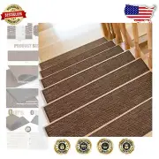 Comfortable Brown Stair Mats 9"x36" Set of 7 for Safe Indoor Steps – Washable