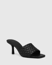 Cloud Black Quilted Leather Stiletto Heel Slide