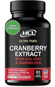 Cranberry Extract Pills - Super Strength 50:1 Whole Fruit Concentrate Equals to 25,000mg of Fresh Cranberries Plus Dandelion & Uva Ursi - Natural UTI Support - Kidney Cleanse & Urinary Tract Health