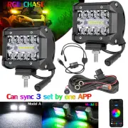 2X 4" RGB Chasing LED Work Light Bar Music 6500K Wireless Bluetooth Neon UTV 4WD