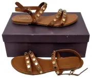 CARVELA Broker Ladies Tan Buckled Studded Flats Sandals Shoes EU 37 UK 4