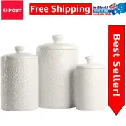 Functional 3-Piece Ceramic Canister Set - 24oz, 34oz, 60oz for Countertop Use