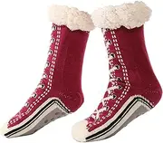 [Generic] Cashmere Slipper Socks | Ultra-thick Cashmere Slipper Home Socks | Non Slip Thermal Lining Warm Home Grippers - Christmas Slipper Socks For Women And Men, Dark Purple, 8 UK