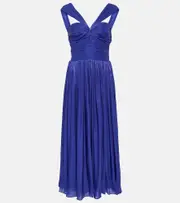 [Costarellos] Costarellos Cavana lurex gerogette midi dress AU 10 blue