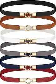 [Foaincore] 6 Pieces Skinny Women Belts for Women Belts for Dresses Elastic Waist Belt Retro Stretch Women Dress Belt Vintage Thin Stretchy Ladies Skirts Sweaters, Multicolor, about 2.5 x 68 cm/ 1 x 26.77 inches