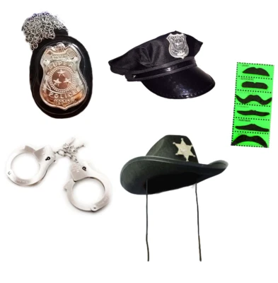 Badge Police Cop Detective Kit Set Costume Sunglasses Hand Cuffs Mustache