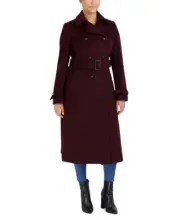 NWT COLE HAAN $398 BORDEAUX WOOL BLEND FLARED TRENCH COAT SZ 8