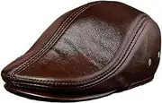 KJIASDFE Winter Hats,Leather Beret Cap Men's Newsboy Cap Cowhide Vintage Flat Cap Autumn Winter Dark Brown
