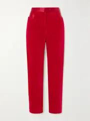 [TOM FORD] TOM FORD - Satin-trimmed Cotton-velvet Straight-leg Pants - Red - IT42 IT 42 Red
