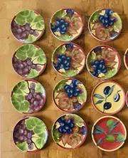 The Monkey And The Peddler Liz Ross 4” Tidbit Plates Set of 10 Grape New In Box