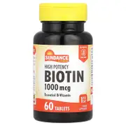 Sundance Vitamins, High Potency Biotin, 1,000 mcg, 60 Tablets