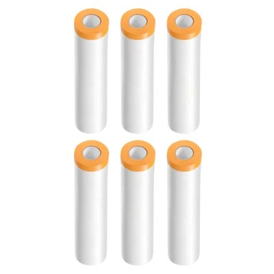 6 Rolls Pre-Taped Masking Film 157.5"x65.6ft Tape and Drape Plastic Drop Cloth