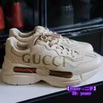 GUCCI 古馳 RHYTON 系列 GUCCI 古馳 皮革老爹鞋 500877 復古LOGO標識 休閒鞋