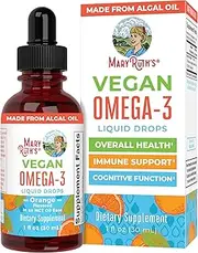 Vegan Omega-3 Liquid Drops by MaryRuth's | 400mg DHA Per Serving | Cognitive Maintenance, Immune Support, Overall Health | for The Whole Family | Non-GMO, Sugar Free | 1oz