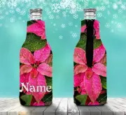 Christmas Flowers Personalised Stubby Holder Zip Up Bottle Cooler Collapsible