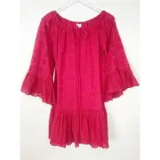 Sundance Top Women Extra Small Pink Tunic Eyelet Ruffle Bell Sleeve Boho Peasant