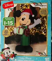 6' DISNEY LED MICKEY MOUSE HOLDING A PRESENT CHRISTMAS INFLATABLE - GEMMY-NEW