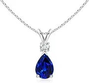 [Angara] Natural Blue Sapphire Teardrop Pendant Necklace with Diamond in Sterling Silver/10ct/14ct Solid Gold for Women | September Birthstone Jewellery for Her