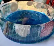 Unique resin bowl, one- of-a kind. Blue with shells shape with fluting