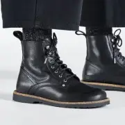 BIRKENSTOCK BRYSON BLACK NATURAL LEATHER GRAINED REGULAR/WIDE WIDTH ANKLE BOOTS