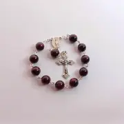 ✫ Garnet Gemstone ✫ ONE DECADE ROSARY Immaculate Medal Catholic Crucifix
