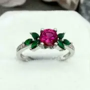 2.80 Ct Round Cut Red Ruby & Emerald Wedding Jewelry Ring 925 Sterling Silver