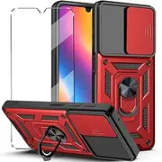 2-in-1 Case for OPPO A79 5G Tempered Glass Case with Slide Camera Protection Cover Screen Protector Phone Case Heavy Duty Military Grade Protective Cover phone holder Case,Red