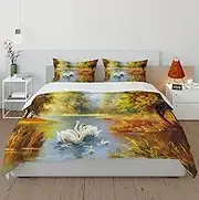 SAISEMIHOME Swan Duvet Cover Set King Romantic Style Animals Bedding Set 3 Pieces Children Girls Boys Teens Room Decor 1 Duvet Cover with 2 Pillowcases 200 x 220 cm