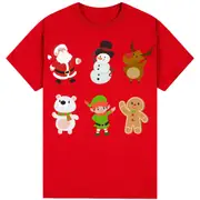 100% Cotton Christmas Adult Unisex T-shirt Mens Tee Top Santa Xmas Party Custume - Winter Wonderland Pals (Red)
