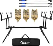 Adjustable Retractable Carp Fishing Rod Stand Holder Fishing Pod Stand with 3 Fishing Bite Alarms 3 Fishing Bait Swinger Fishing Tackle Set Fishing Accessories Camouflage