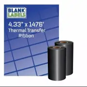 4.33 x 1476 Thermal Transfer Ribbon 110x450 Wax 1 Roll Compatible with Zebra