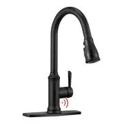 Peppermint Matt Black Touchless Kitchen Faucet with Pull Down Sprayer Single ...