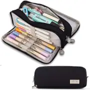 Pencil Case Large Capacity 3 Compartments Canvas Makeup Cosmetic Pouch for Teens