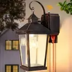 Porch Lights with Outlet, 16.5" Large Dusk to Dawn Outdoor Wall Lights, Black...