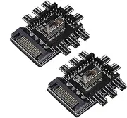 EMSea 2X Chassis Fan Hub SATA 1 to 8 Way12V 3/4 PIN Cooling Fan Splitter Controller Hub PWM for PC Desktop Computer Motherboard
