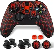 PlayRealm Silicone Skin Cover Sticker x 1 & Extender Grips x 2 for Xbox Series/One Controller Spider Net
