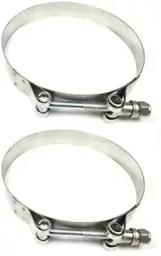 2 MVP SAE 124 All 300 Stainless T Bolt 4-1/2" Hose Clamps Range 4-3/4" - 5-1/16"