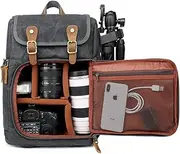 DSLR Canvas Backpack - Large Capacity Front Open Waterproof Anti-shock SLR Camera Rucksack - Professional Travel Bag Gray