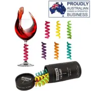 Wine Glass Stem Spiral Charm, Silicone, Washable, Set of 6 Coloured Wine Charms