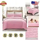 California King Size Ultrasonic Quilt Set - Bright Pink Geometric Design