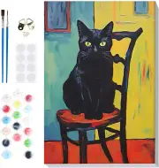 Framed Paint by Numbers Kit for Adults Beginner, Black Cat Adults' Paint-by-N...