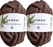 [DDL&HEXI] 2 Skeins Super Chenille Chunky Yarn,Blanket Making Kit,Jumbo Knitting Yarn 2x8oz 226g per Bag (Chocolate)