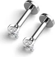[XolngYYeng] Adecco LLC 2PCS 16g 316L Stainless Steel 2-4mm Cubic Zirconia Labret Monroe Lip Ring/Tragus/Helix Earring,6mm/8mm Bar Length (2mm Zircon 6mm bar)