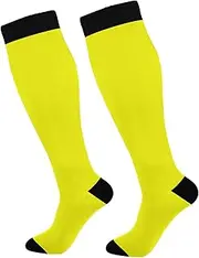 [Caihoyu] Yellow Solid Color Pure Plain Women's Compression Socks Warm Circulation Long Socks Tube Socks for Women Tube Socks for Cowboy Gifts, Multi