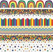 Geyee 84 Pieces 83 Feet Classroom Bulletin Board Borders Scalloped Rainbow Bulletin Board Trim Adhesive Decorations Colorful for Chalkboard, 6 Designs(Chic Style)