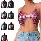 Womens Glitter Heart Sequins Bikinis Bras Sexy Backless V-Neck Body Chain