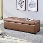 Shoe Storage Bench Ottoman Faux Leather Ottoman Bench End of Bed Bench with Storage Decorative Furniture Living Room Entryway Upholstered Shoes Changing Stool(Brown,60x45x40cm)