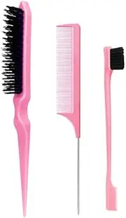 Slick Back Hair Brush Set Bristle Hair Brush Teasing Comb For Women Hair,Bristle Hair Brush Used to Remove Hair And Debris 3Pcs(Pink)
