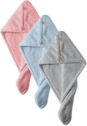 VICASKY 3Pcs Hair Drying Towel Wraps for Women Fast Drying Fleece Hair Turbans and Water Absorbent